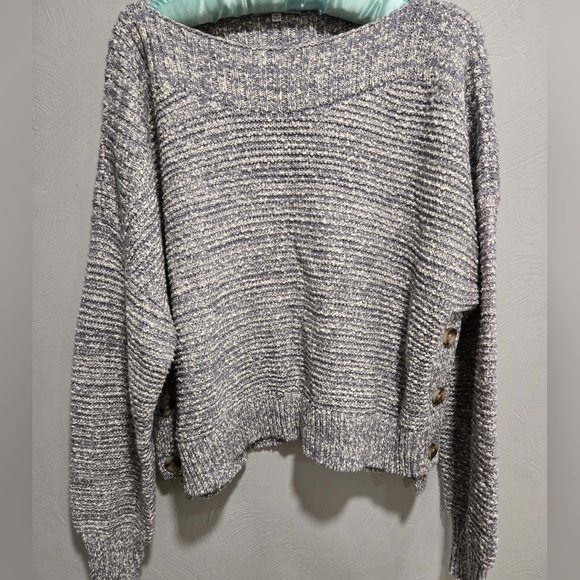 Madewell• Thick Knit Boatneck Side Button Blue Sweater. Sz XL - Picture 2 of 7